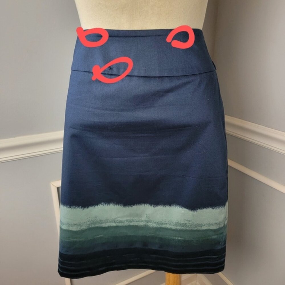 ANN TAYLOR Navy Blue Green Beachy Ombre Striped Office Preppy Pencil Skirt 12 - Picture 11 of 11
